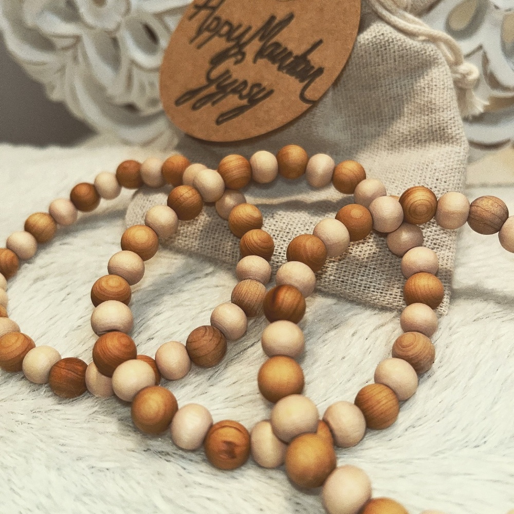 Handmade Wooden and Glass Bead Bracelets